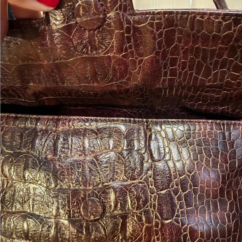 Kate Landry Leather Croc-Embossed Shoulder Bag Burgundy Brass Teal interior - Picture 6 of 17